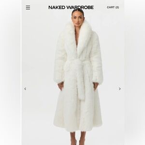 Naked Wardrobe White Faux Fur Coat Pelted XS